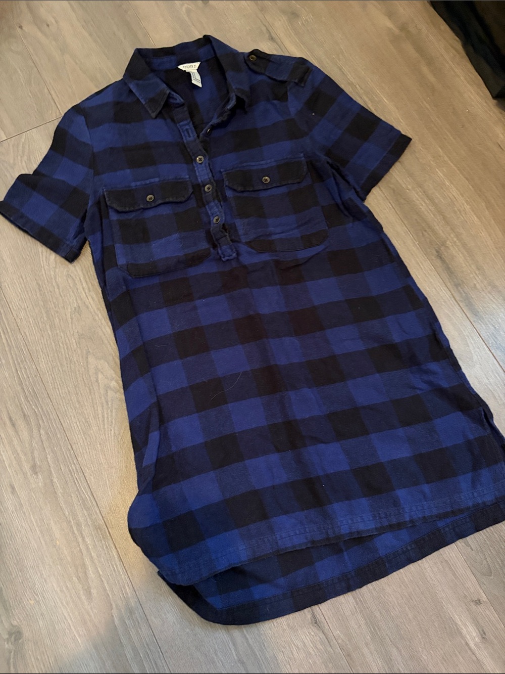 Forever 21 Blue and Black Plaid High-Low Shirt Dress